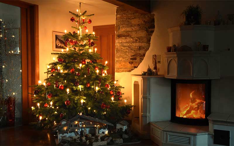 Kamin, Drinnen, Feuerstelle, Weihnachtsdekorationen, Festival