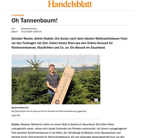 Handelsblatt Interview mit Stephan Mütherich Weihnachtsbaumland